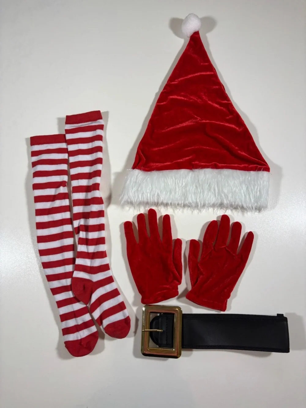 Girls Santa Costume Dress Red Velvet Faux Fur Trim Hat Gloves XS 4-5 Christmas